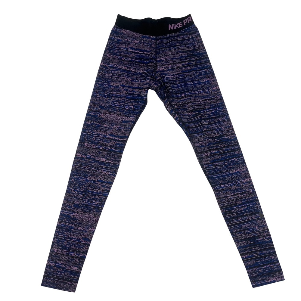 Nike Pro Womens Space Dye Leggings Purple Blue Training Tights Mid Rise